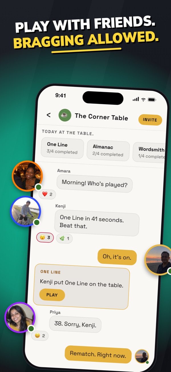 Play with friends. Bragging allowed. A friends table chat in Crux where players compare times and invite each other to a game.